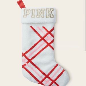 PINK VICTORIA'S SECRET CHRISTMAS STOCKING WHITE/RED/PINK WITH GOLD LETTERS**NEW!